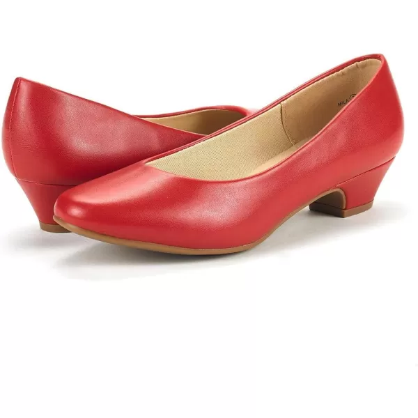 imageDREAM PAIRS Womens Mila Low Chunky Heel Pump ShoesRed Pu