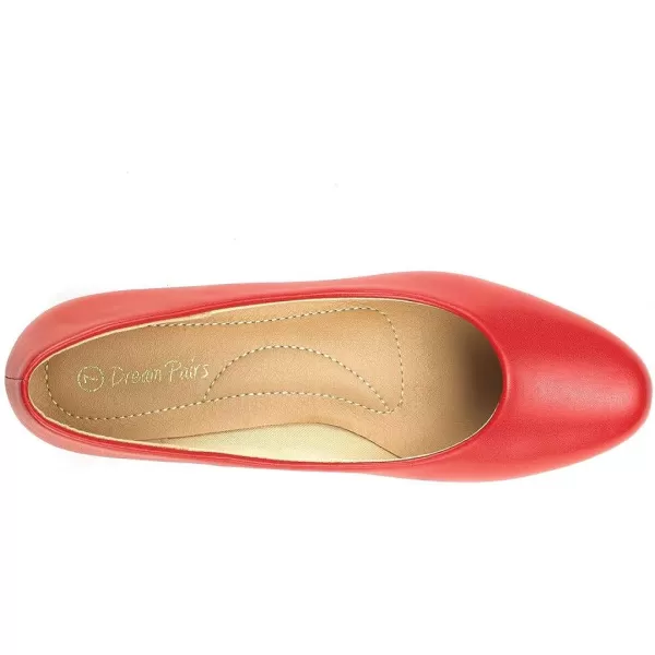 imageDREAM PAIRS Womens Mila Low Chunky Heel Pump ShoesRed Pu