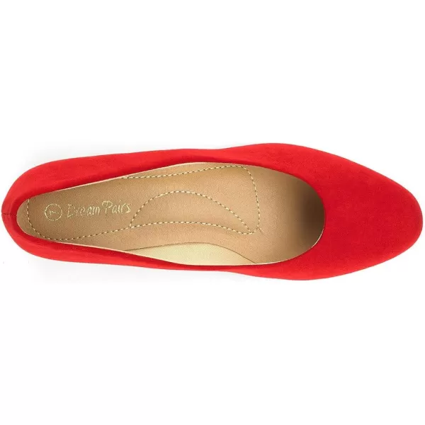 imageDREAM PAIRS Womens Mila Low Chunky Heel Pump ShoesRed Suede
