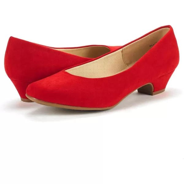imageDREAM PAIRS Womens Mila Low Chunky Heel Pump ShoesRed Suede