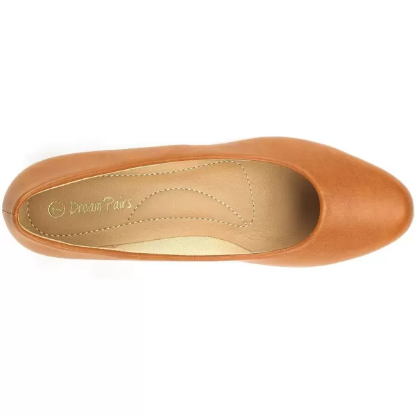 imageDREAM PAIRS Womens Mila Low Chunky Heel Pump ShoesTan Pu