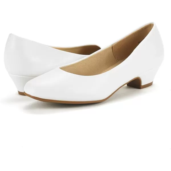 imageDREAM PAIRS Womens Mila Low Chunky Heel Pump ShoesWhite Pu