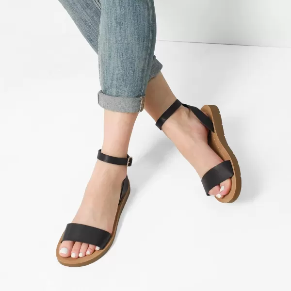 imageDREAM PAIRS Womens One Band Ankle Strap Buckle Flat SandalsBlackPuelena5