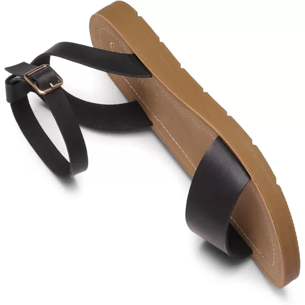 imageDREAM PAIRS Womens One Band Ankle Strap Buckle Flat SandalsBlackPuelena5