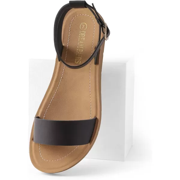 imageDREAM PAIRS Womens One Band Ankle Strap Buckle Flat SandalsBlackPuelena5