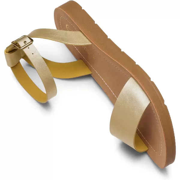 imageDREAM PAIRS Womens One Band Ankle Strap Buckle Flat SandalsGoldPuelena5
