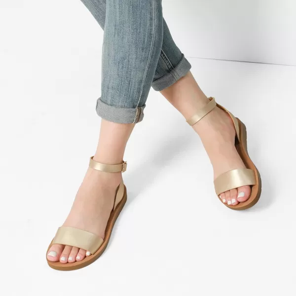 imageDREAM PAIRS Womens One Band Ankle Strap Buckle Flat SandalsGoldPuelena5