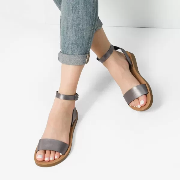 imageDREAM PAIRS Womens One Band Ankle Strap Buckle Flat SandalsPewterPuelena5