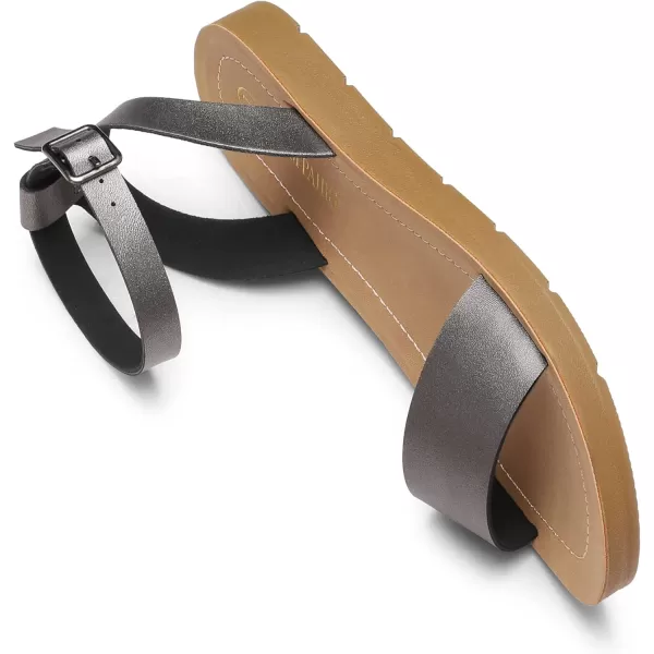 imageDREAM PAIRS Womens One Band Ankle Strap Buckle Flat SandalsPewterPuelena5