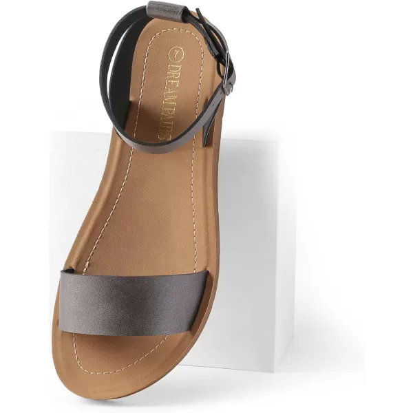 imageDREAM PAIRS Womens One Band Ankle Strap Buckle Flat SandalsPewterPuelena5