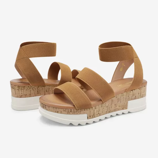 imageDREAM PAIRS Womens Open Toe Ankle Strap Casual Flatform Platform SandalsCamel1