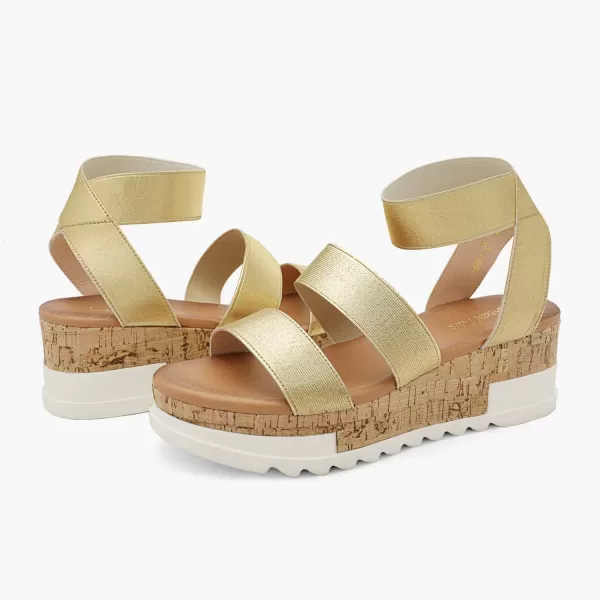 imageDREAM PAIRS Womens Open Toe Ankle Strap Casual Flatform Platform SandalsGold1