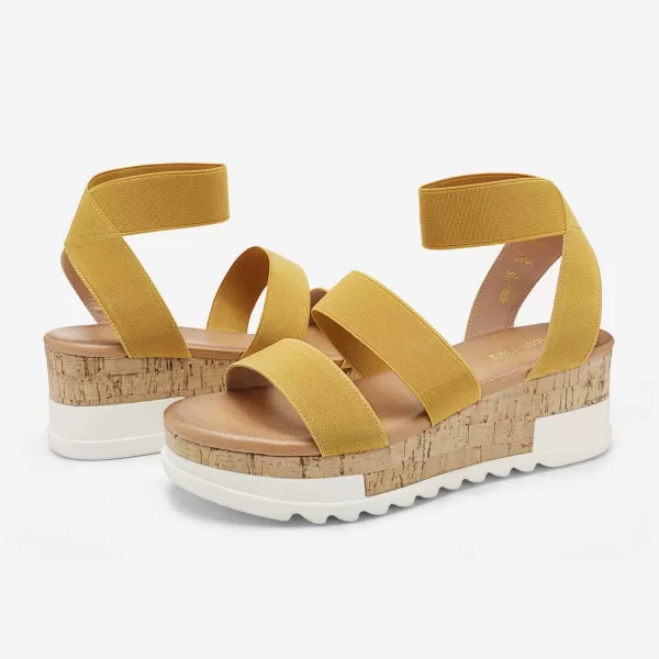 imageDREAM PAIRS Womens Open Toe Ankle Strap Casual Flatform Platform SandalsYellow1