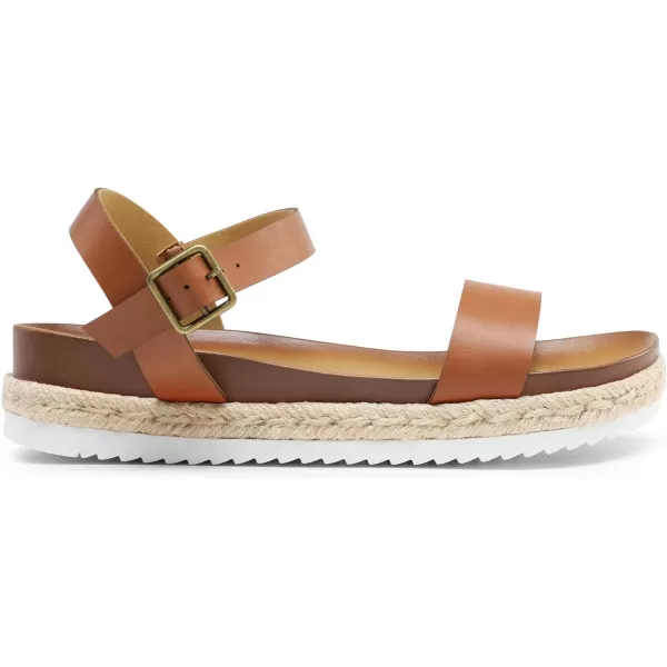 imageDREAM PAIRS Womens Open Toe Ankle Strap Espadrille Casual Flatform Platform Wedge SandalsBrownpu