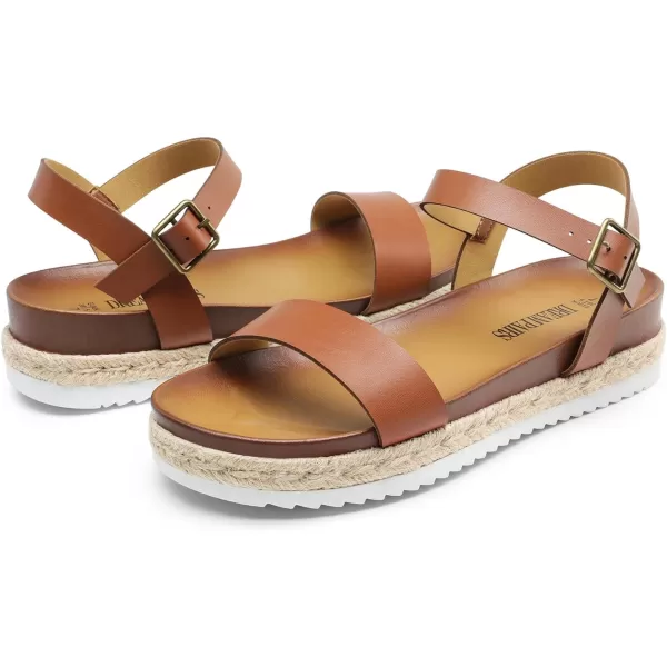 imageDREAM PAIRS Womens Open Toe Ankle Strap Espadrille Casual Flatform Platform Wedge SandalsBrownpu