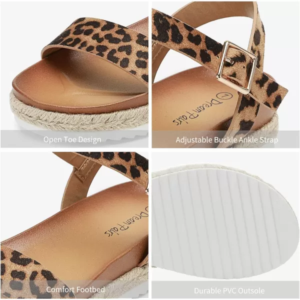 imageDREAM PAIRS Womens Open Toe Ankle Strap Espadrille Casual Flatform Platform Wedge SandalsLeopardSuede