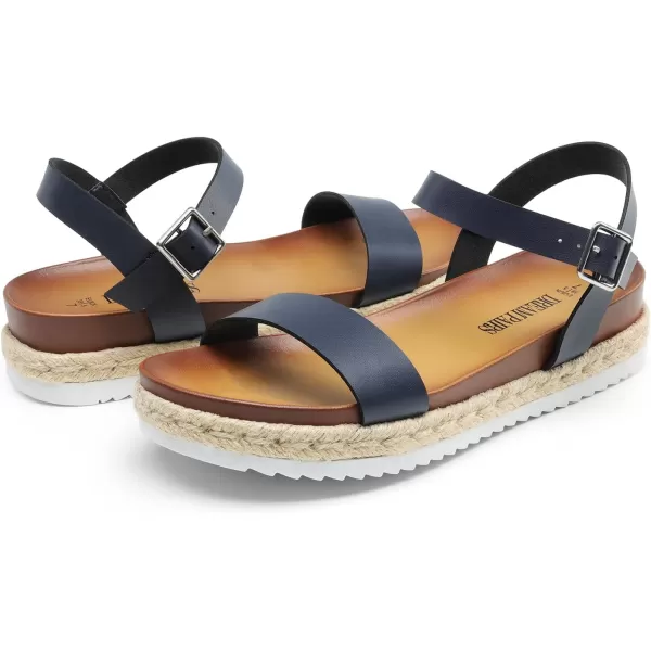 imageDREAM PAIRS Womens Open Toe Ankle Strap Espadrille Casual Flatform Platform Wedge SandalsNavypu