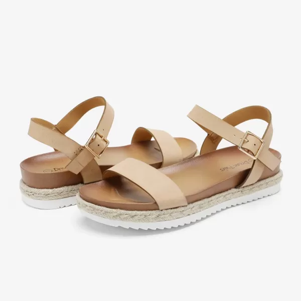 imageDREAM PAIRS Womens Open Toe Ankle Strap Espadrille Casual Flatform Platform Wedge SandalsNudePu