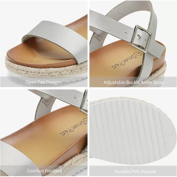 imageDREAM PAIRS Womens Open Toe Ankle Strap Espadrille Casual Flatform Platform Wedge SandalsSilverPu
