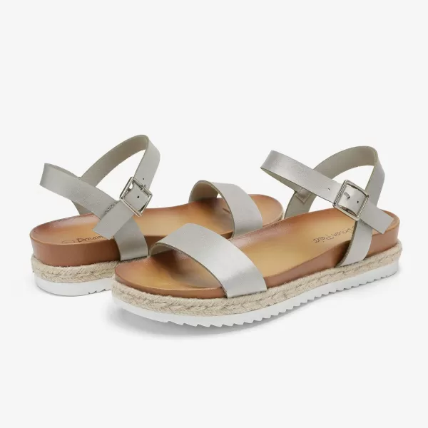 imageDREAM PAIRS Womens Open Toe Ankle Strap Espadrille Casual Flatform Platform Wedge SandalsSilverPu