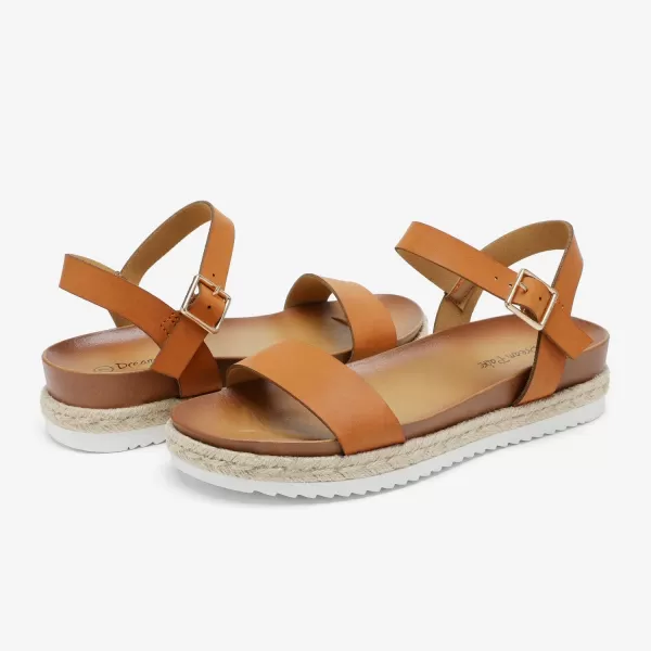 imageDREAM PAIRS Womens Open Toe Ankle Strap Espadrille Casual Flatform Platform Wedge SandalsTanPu