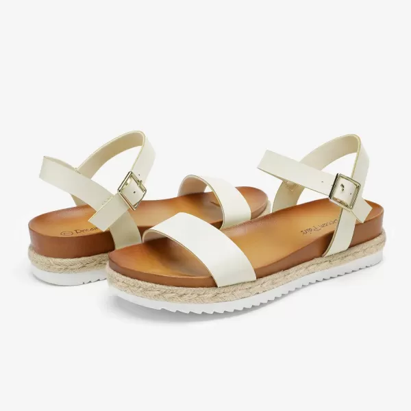 imageDREAM PAIRS Womens Open Toe Ankle Strap Espadrille Casual Flatform Platform Wedge SandalsWhitePu