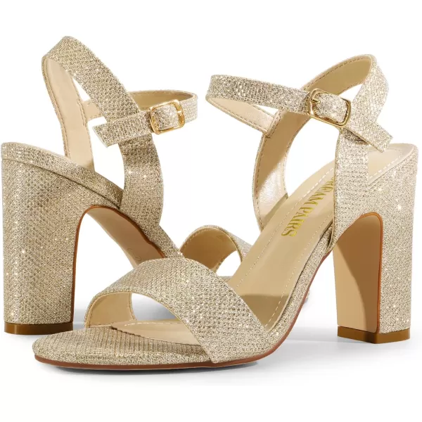 imageDREAM PAIRS Womens Open Toe Ankle Strap High Chunky Heel SandalsGoldglitter
