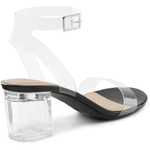 imageDREAM PAIRS Womens Open Toe Ankle Strap Low Block Chunky Heels Sandals Party Dress Pumps ShoesBlackClear