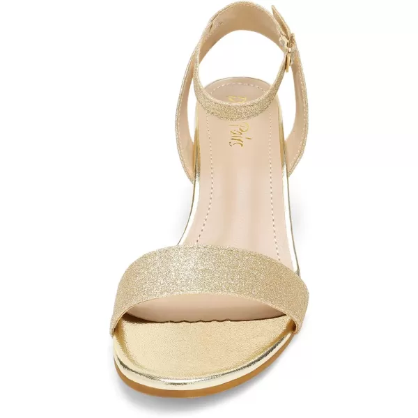 imageDREAM PAIRS Womens Open Toe Ankle Strap Low Block Chunky Heels Sandals Party Dress Pumps ShoesGoldGlitter