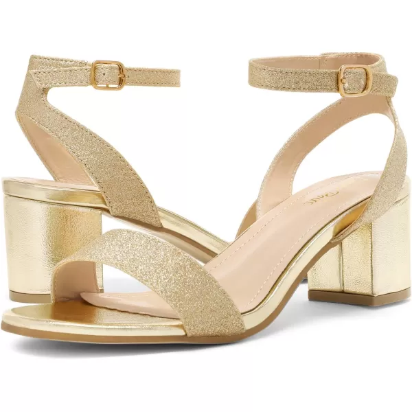 imageDREAM PAIRS Womens Open Toe Ankle Strap Low Block Chunky Heels Sandals Party Dress Pumps ShoesGoldGlitter