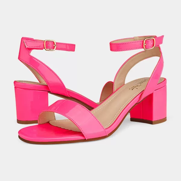 imageDREAM PAIRS Womens Open Toe Ankle Strap Low Block Chunky Heels Sandals Party Dress Pumps ShoesNeonPinkPu