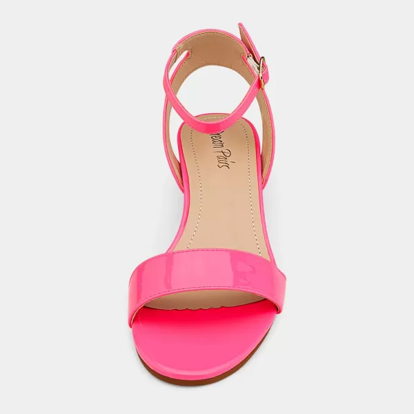 imageDREAM PAIRS Womens Open Toe Ankle Strap Low Block Chunky Heels Sandals Party Dress Pumps ShoesNeonPinkPu