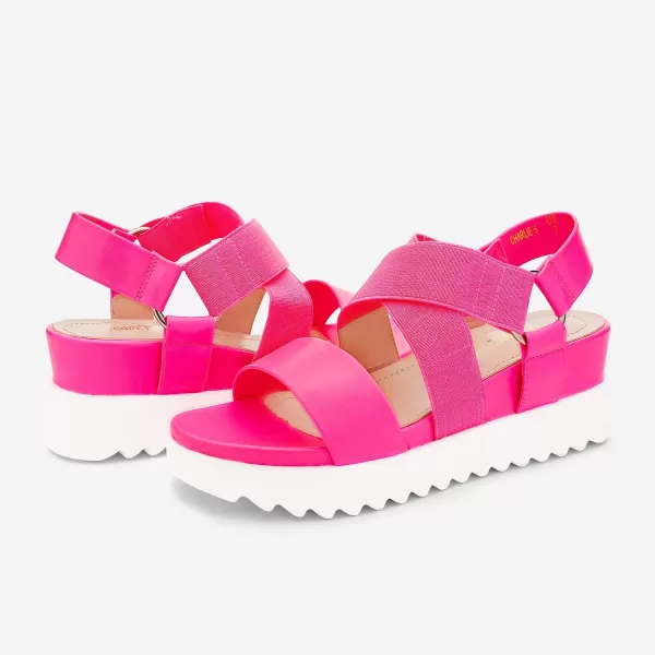 imageDREAM PAIRS Womens Open Toe Ankle Strap Platform Wedge SandalsNeonPink