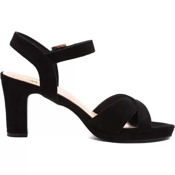 imageDREAM PAIRS Womens Open Toe Ankle Strap Sparkly Strappy Chunky Heel Pump Sandals1blackSuede