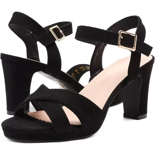 imageDREAM PAIRS Womens Open Toe Ankle Strap Sparkly Strappy Chunky Heel Pump Sandals1blackSuede