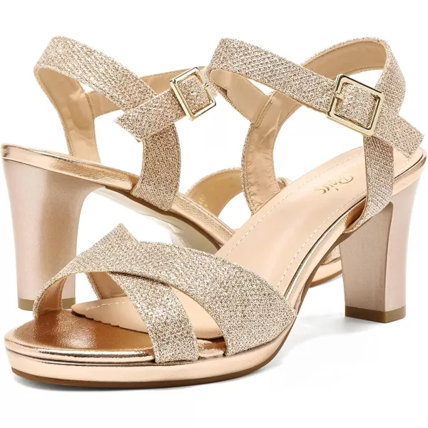 imageDREAM PAIRS Womens Open Toe Ankle Strap Sparkly Strappy Chunky Heel Pump Sandals1champagneGlitter