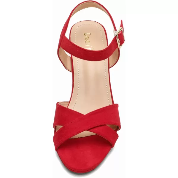 imageDREAM PAIRS Womens Open Toe Ankle Strap Sparkly Strappy Chunky Heel Pump Sandals1redSuede