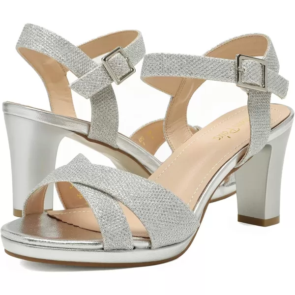 imageDREAM PAIRS Womens Open Toe Ankle Strap Sparkly Strappy Chunky Heel Pump Sandals1silverGlitter