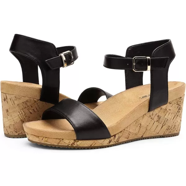 imageDREAM PAIRS Womens Open Toe Buckle Ankle Strap Platform Wedge SandalsBlackPu