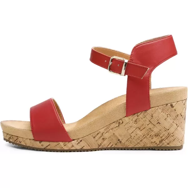 imageDREAM PAIRS Womens Open Toe Buckle Ankle Strap Platform Wedge SandalsRedPu