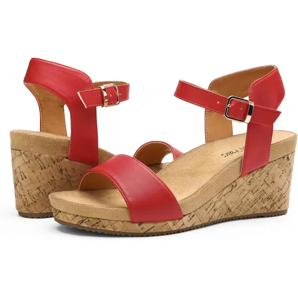 imageDREAM PAIRS Womens Open Toe Buckle Ankle Strap Platform Wedge SandalsRedPu