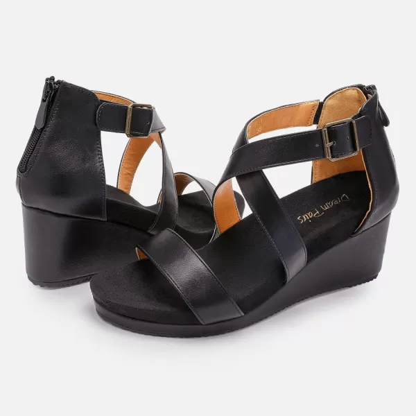 imageDREAM PAIRS Womens Open Toe Buckle Ankle Strap Summer Platform Wedge SandalsBlackPu