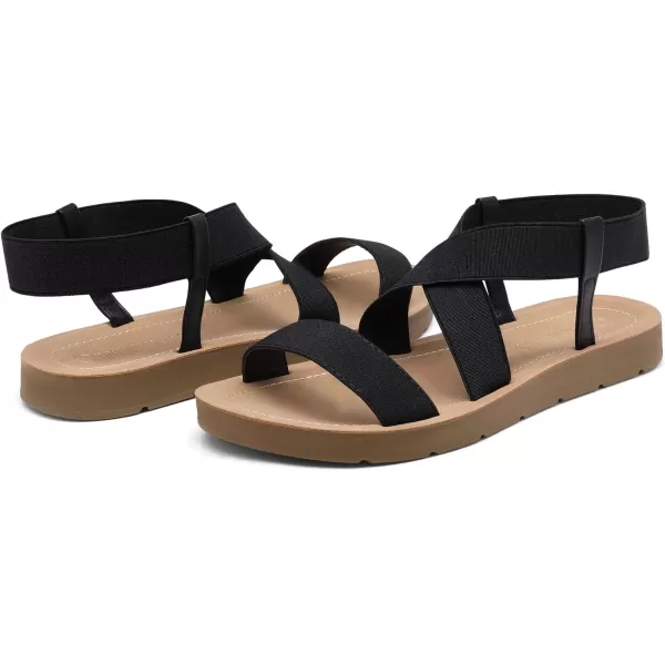 imageDREAM PAIRS Womens Open Toe Elastic Ankle Strap Flat Summer SandalsBlack1