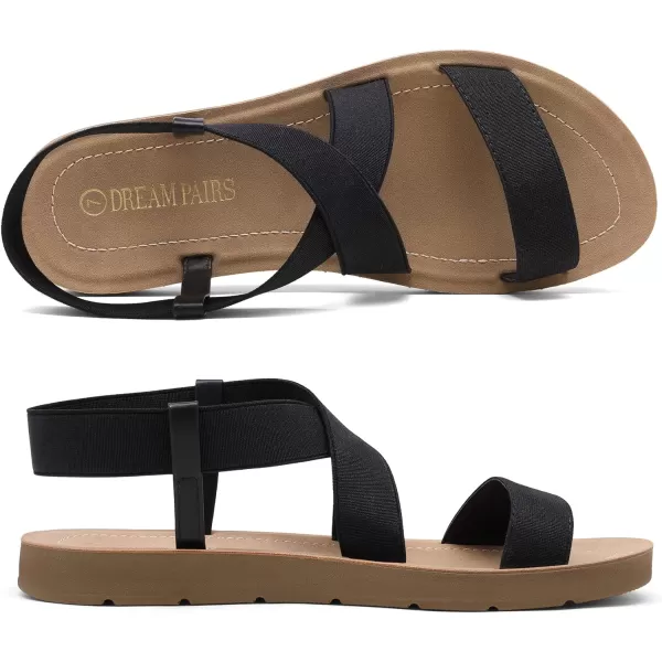 imageDREAM PAIRS Womens Open Toe Elastic Ankle Strap Flat Summer SandalsBlack1
