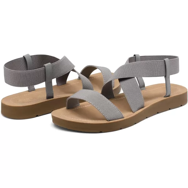 imageDREAM PAIRS Womens Open Toe Elastic Ankle Strap Flat Summer SandalsGrey1