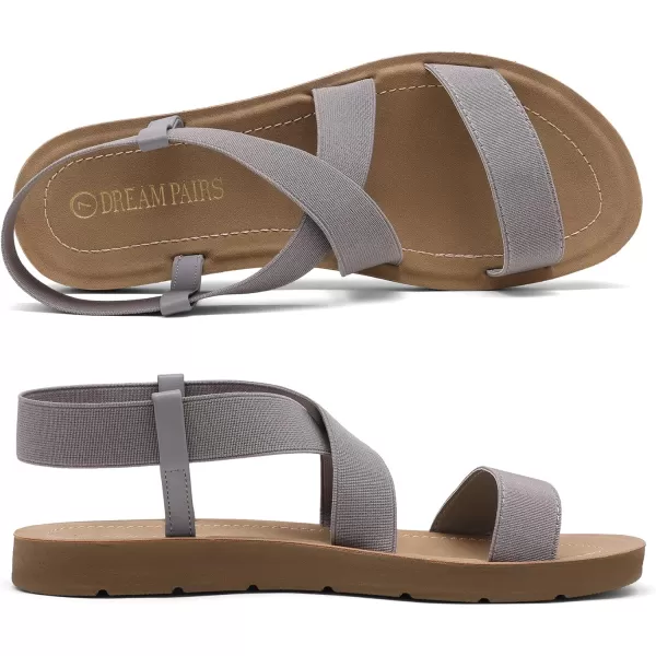 imageDREAM PAIRS Womens Open Toe Elastic Ankle Strap Flat Summer SandalsGrey1