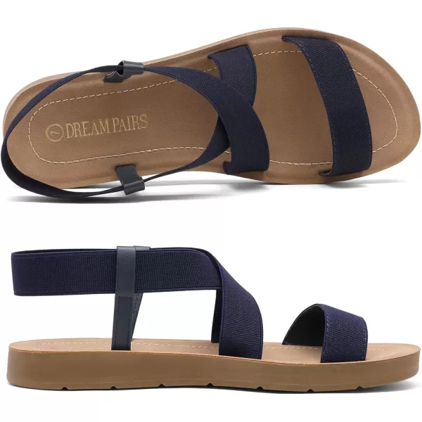 imageDREAM PAIRS Womens Open Toe Elastic Ankle Strap Flat Summer SandalsNavy1