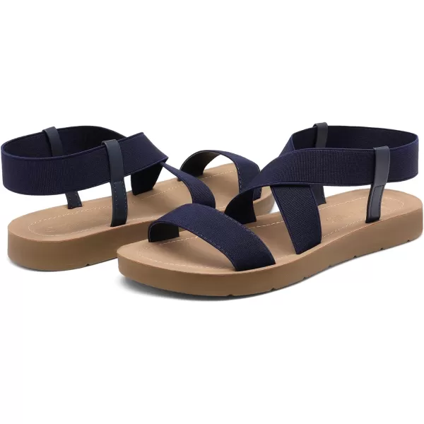 imageDREAM PAIRS Womens Open Toe Elastic Ankle Strap Flat Summer SandalsNavy1