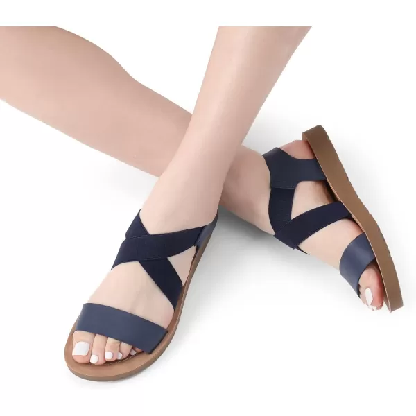 imageDREAM PAIRS Womens Open Toe Elastic Ankle Strap Flat Summer SandalsNavy2