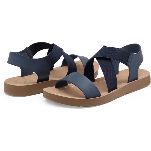 imageDREAM PAIRS Womens Open Toe Elastic Ankle Strap Flat Summer SandalsNavy2